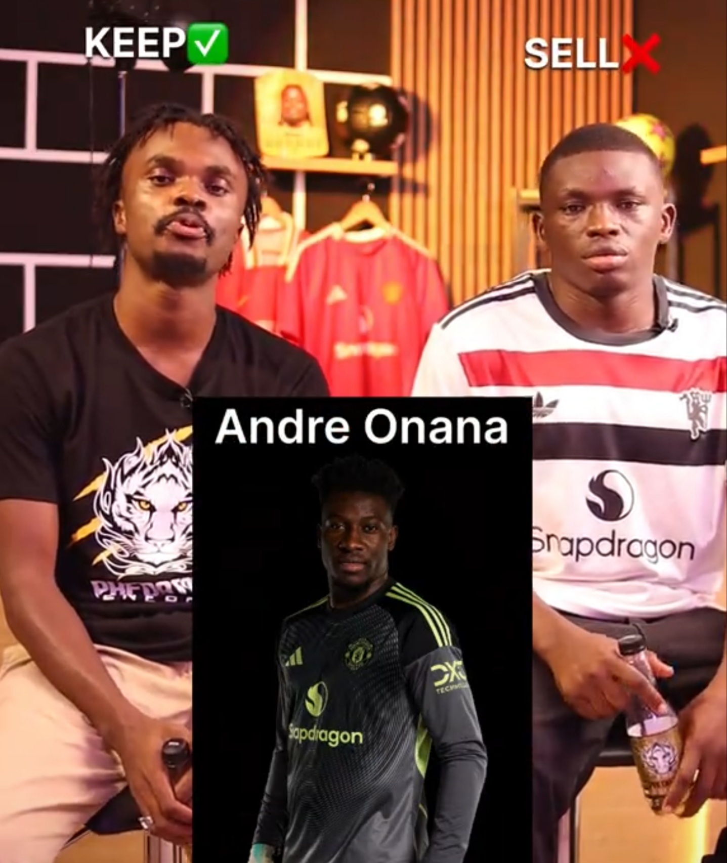 SammyLegals and Nathaniel from TalkFootyFC discussing Manchester United players to keep or sell, featuring Andre Onana